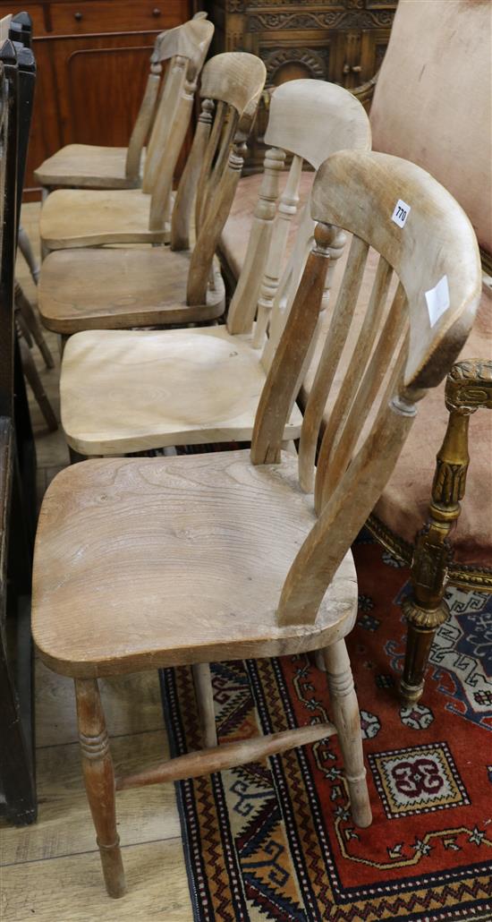 Seven Victorian beech kitchen chairs